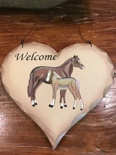 WELCOME SIGN HORSE EQUESTRIAN Horse Theme 7"Tall 8" Wide Handmade