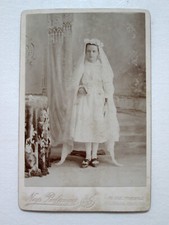 First Communion Girl Bible c1890s Antique Victorian Cabinet Card Photograph