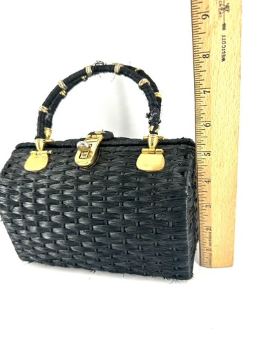 Vintage PONTOVA WEAVE HONG KONG Black PURSE 8x7" RARE-One of a Kind 1950's - Picture 8 of 17