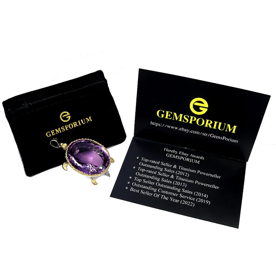 Colgante de plata de ley 925 ovalado amatista 73ct piedras preciosas joyería hecha a mano Foto 2 de 4