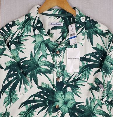 NEW $145 TOMMY BAHAMA Size XL Mens 100% Silk Hibiscus Palms Hawaiian Shirt Green