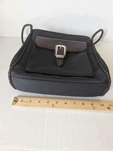 Borsa a tracolla vintage BRIGHTON marrone nero in pelle di coccodrillo e nylon - Foto 7 di 8