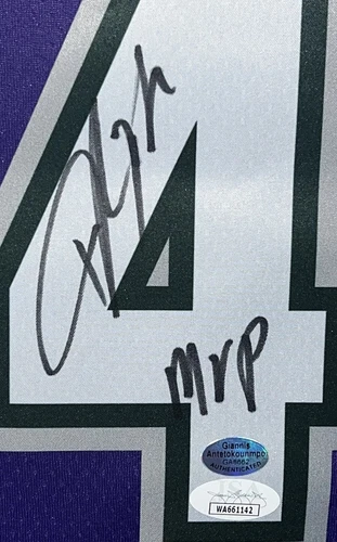 Giannis Antetokounmpo Authentic Signed "MVP" Bucks Nike NBA City Auto Jersey JSA