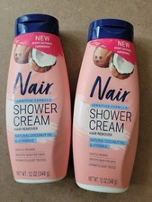 Nair Sensitive Shower Cream Hair Remover/Natural Coconut Oil Vitamin E 12oz x2