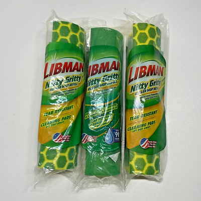 Libman Nitty Gritty Roller Mop Refills, Green, Yellow, 3 Pack, 02011 Made in USA