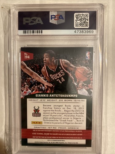 2013-14 PANINI Giannis Antetokounmpo ROOKIE RC #194 PSA 10 GEM MINT MVP HOT!!! - Picture 2 of 2