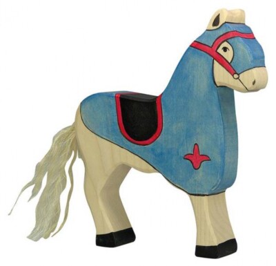 Holztiger 80249 Turnierpferd, blau Holzfigur bemalt