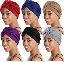 6 Pieces Turbans for Women, Soft Pre Tied Knot Turban Head Wraps Chemo...