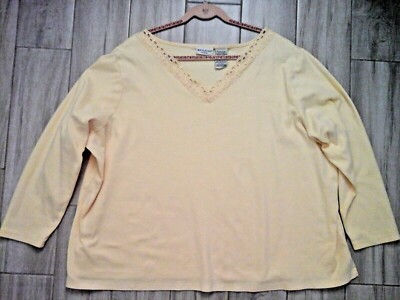 White Stag Women Solid Yellow Long Sleeve V-neck Cotton Knit Top    Plus Size 5X