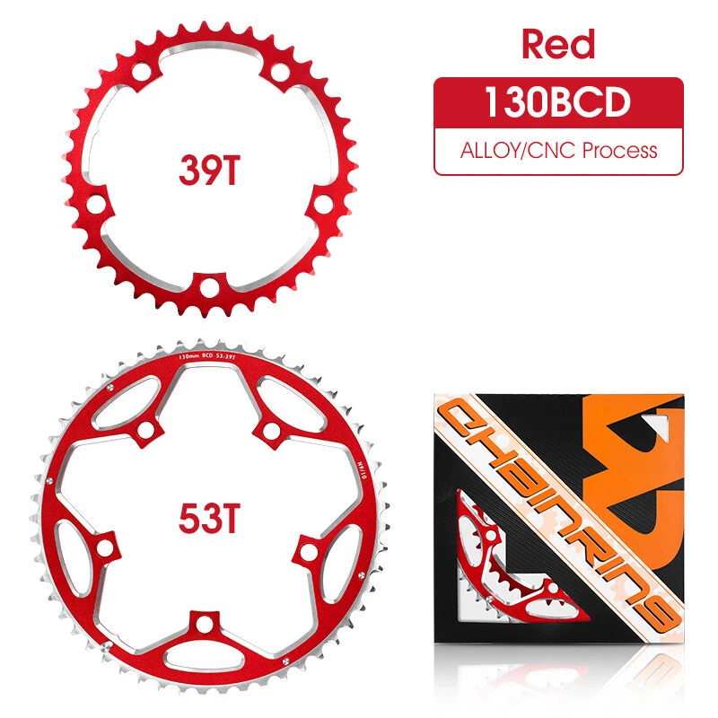 WEST BIKING 130BCD 39/53T Road Bike Double Chainring Tooth Plate 8-11 Speed Red - Image 3 of 4