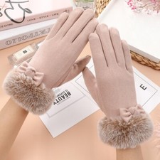 Women Thermal Gloves Faux Fur Trim Fleece Lined Gloves Touchscreen Driving