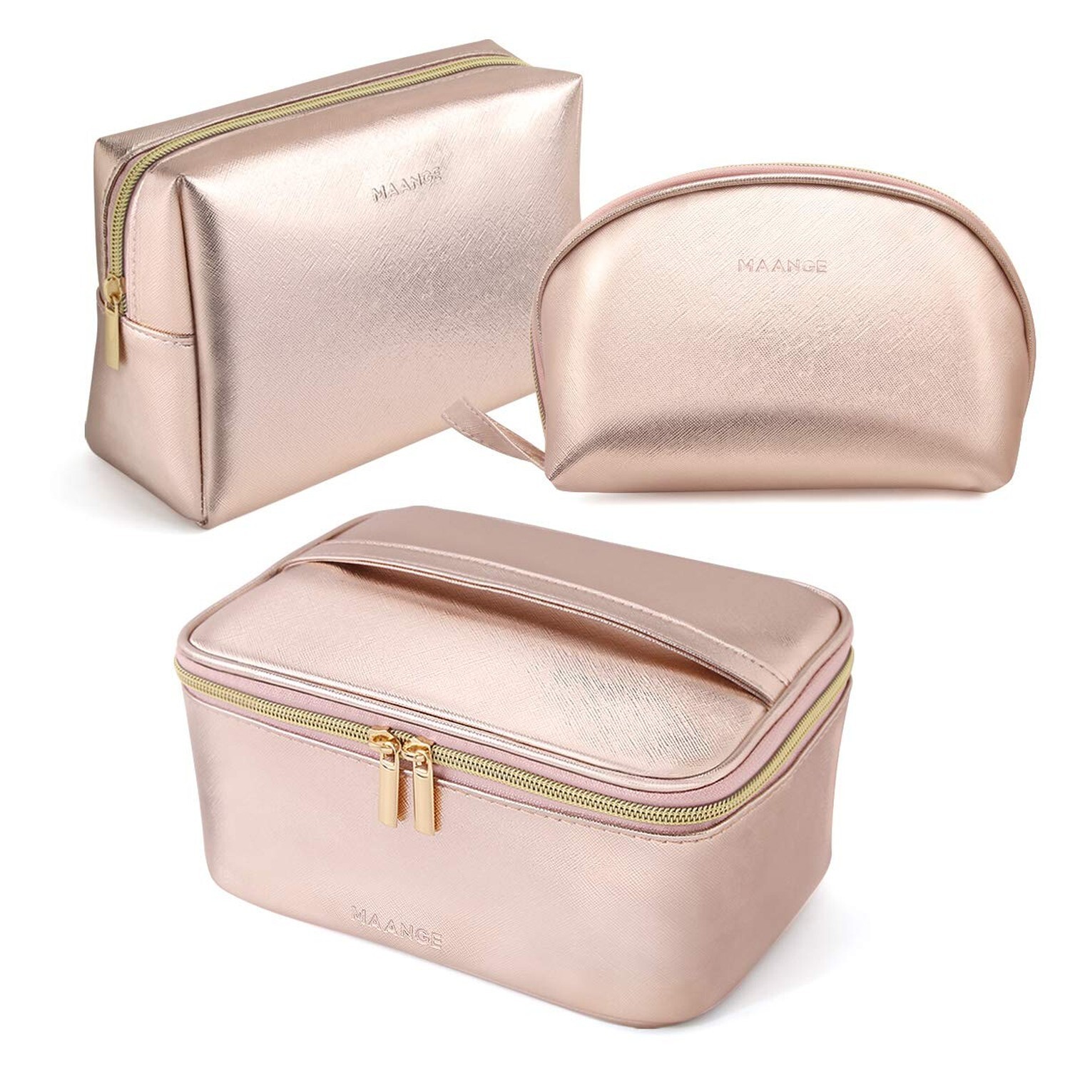 MAANGE 3-Piece Travel Makeup Bag Set Large Cosmetic Organizer Portable Case
