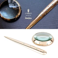 L'Objet Magnifying Glass Letter Opener & 24k Gold Plated & Blue Swarovski Stars