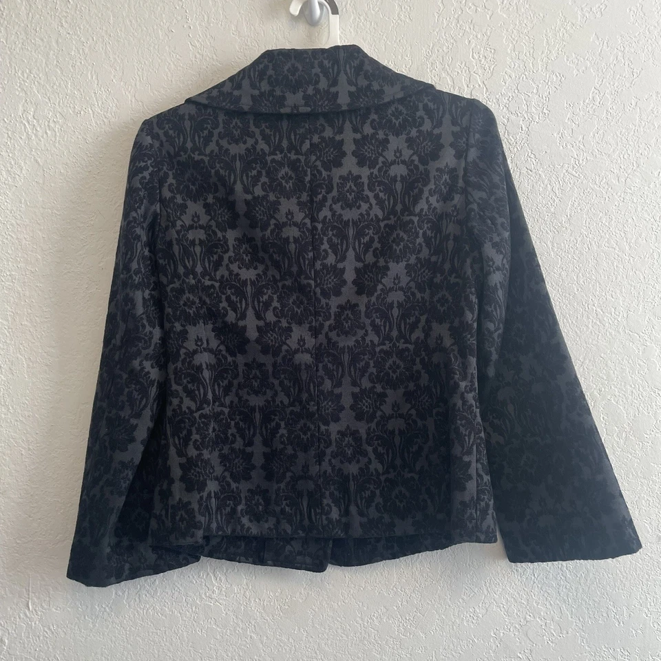 Blazer Jill Negro Brocado Cuello Ancho 3 Botones Elegante Elegante 4 Pequeño Foto 2 de 4