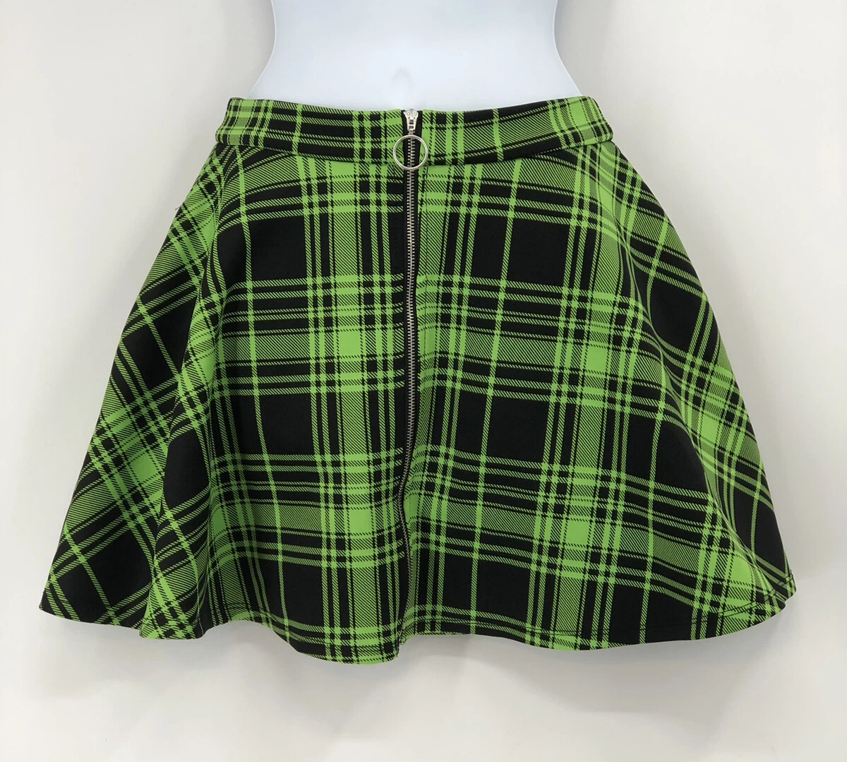 Neon green plaid skirt sales