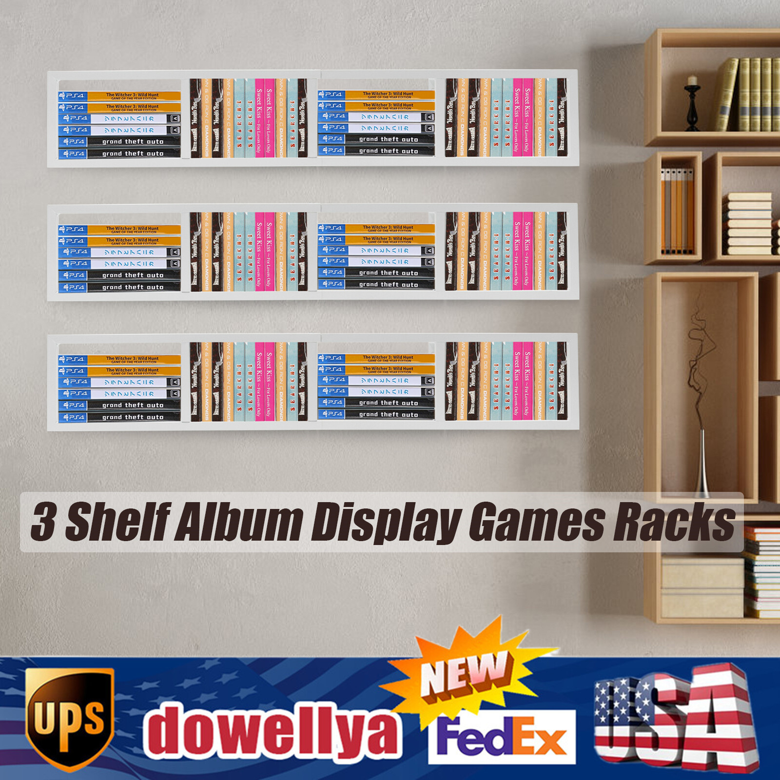 3 Shelf Album Display Games Racks DVD CD Storage Media Tower Video Racks Unit