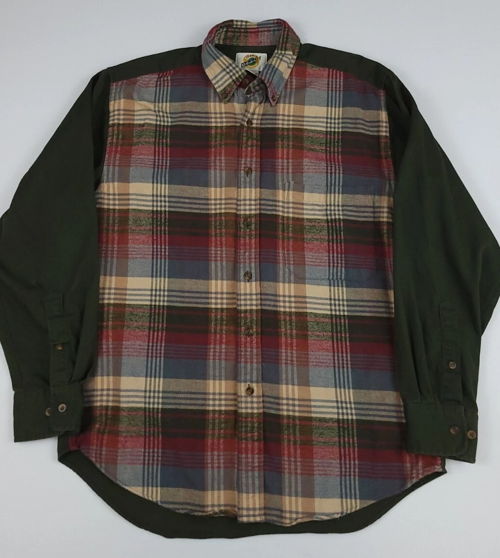 Vintage 90s Field Gear Plaid Multicolor Green 2 Tone Shirt Vtg Outdoor Sport USA