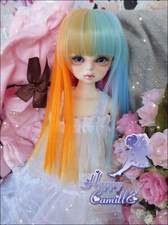 1/4 1/3 Uncle BJD Long Straight Wig Doll Hair Neat Bangs Flat Cut Rainbow Color