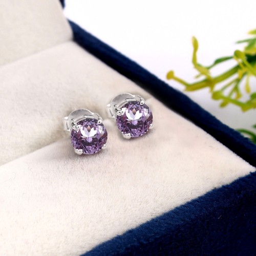 Pendientes redondos de piedras preciosas de alejandrita que cambian de color impecables hechos a mano - Imagen 3 de 3