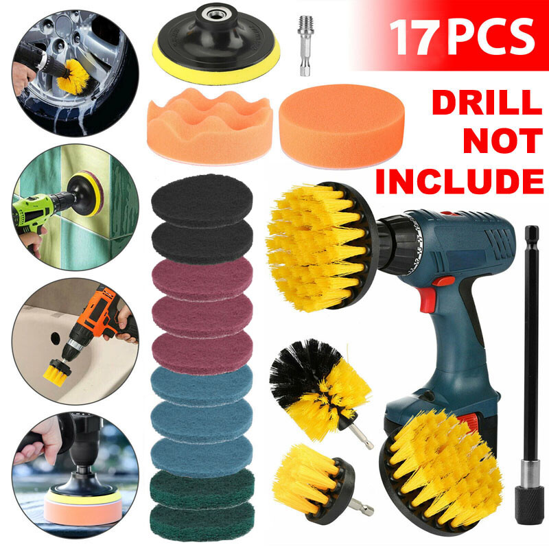 17-Piece Drill Brush Kit – Wheel & Tire Cleaning Tools For Drill-Powered Scrub Brushes