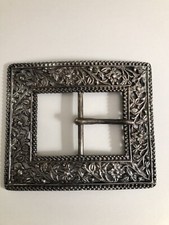Enormous Fancy Openwork BELT BUCKLE Silver Over 4.5 X 4