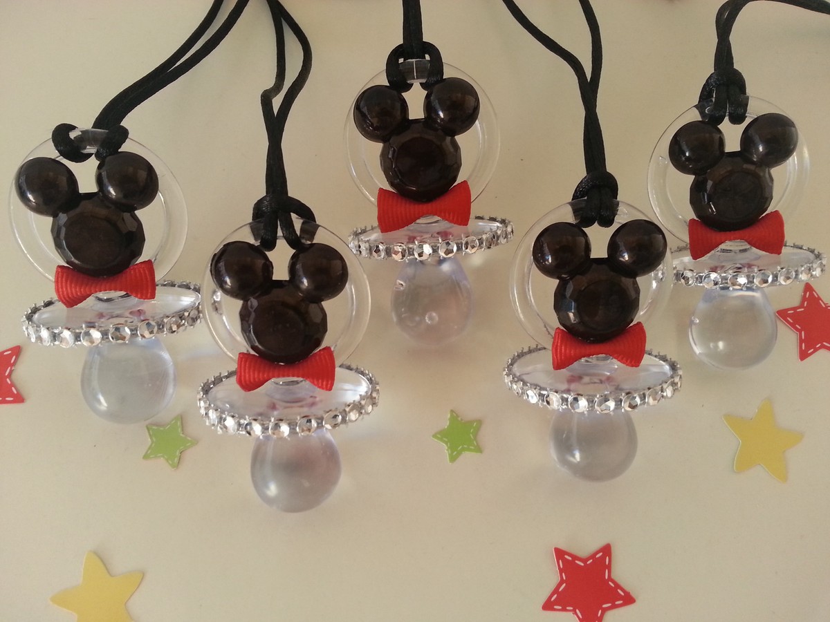 12 Mickey Mouse Pacifier Necklaces Baby Shower Game Favors Prizes