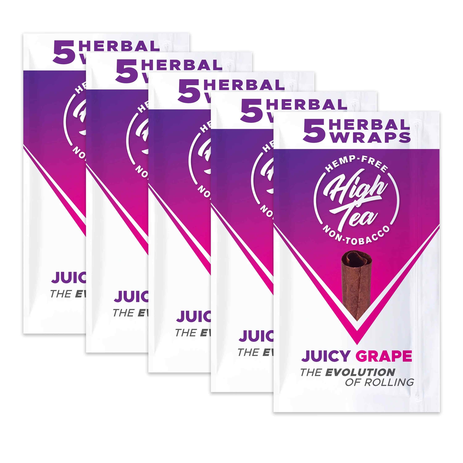 High Tea Wraps JUICY GRAPE Flavor 25 Natural Herbal Wraps Total (5 Pouches)