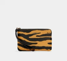 COACH Corner Zip Wristlet Wallet Clutch Leather Tiger Print C7440 NWT 