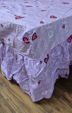 SINGLE BED GROOVY CHICK LILAC  FITTED VALANCE SHEET VINTAGE PINK HEARTS DREAMS