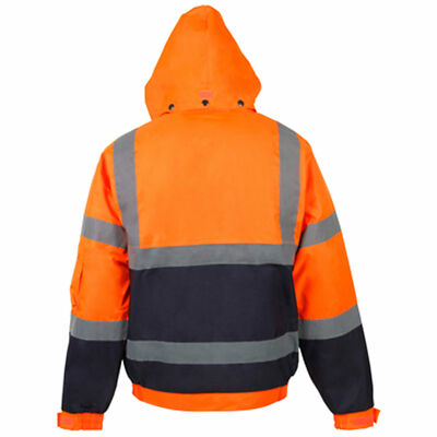 Hi-Viz Bomber Jacket - Waterproof, Padded, Hooded Workwear Safety Coat | Sizes S-5XL