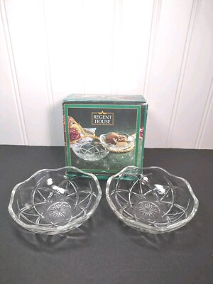 Crystal 2 Small Serving Dishes Regent House Original Box 4 inches wide 1 inch...