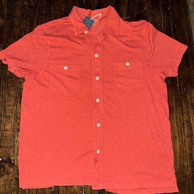 J Crew Mens XL Shirt Short Sleeve Button Up Dual Pocket Camp Slub Knit Coral NWT