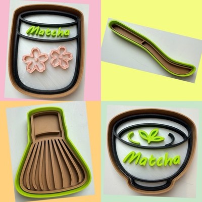 Matcha 4er Set Schneebesen Löffel Teetasse und Vorratsdose 8 cm Ausstecher