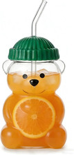New Cute Bear Glass Cup with Straw  Lid, 20Oz High Borosilicate Glass Water Bot