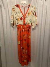 Farm Rio Anthropologie Kiera Kimono Maxi Dress Cream & Orange Floral Small
