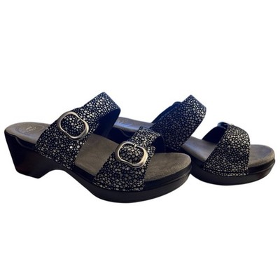 Dansko Sophie Sandals Black Two Strap Buckle Slide Clog 38 Dark Gray Speckle