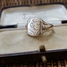 Henry Griffith And Son Antique Sterling Silver Signet Ring, 9ct Over, Size R.5