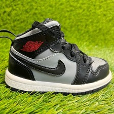 Nike Air Jordan 1 Mid Toddler Size 5C Gray Black Athletic Leather Shoes Sneakers