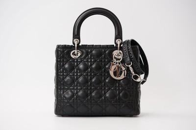 Dior Lady Dior schwarz Medium Handtasche Tasche silberne Hardware Vintage