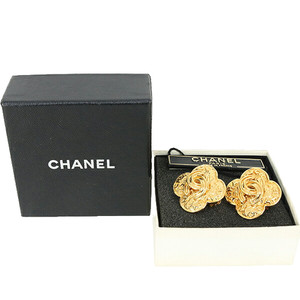 Authentic CHANEL Vintage Clover Earrings CC Logo Gold Plated 95A Stamped W/Box