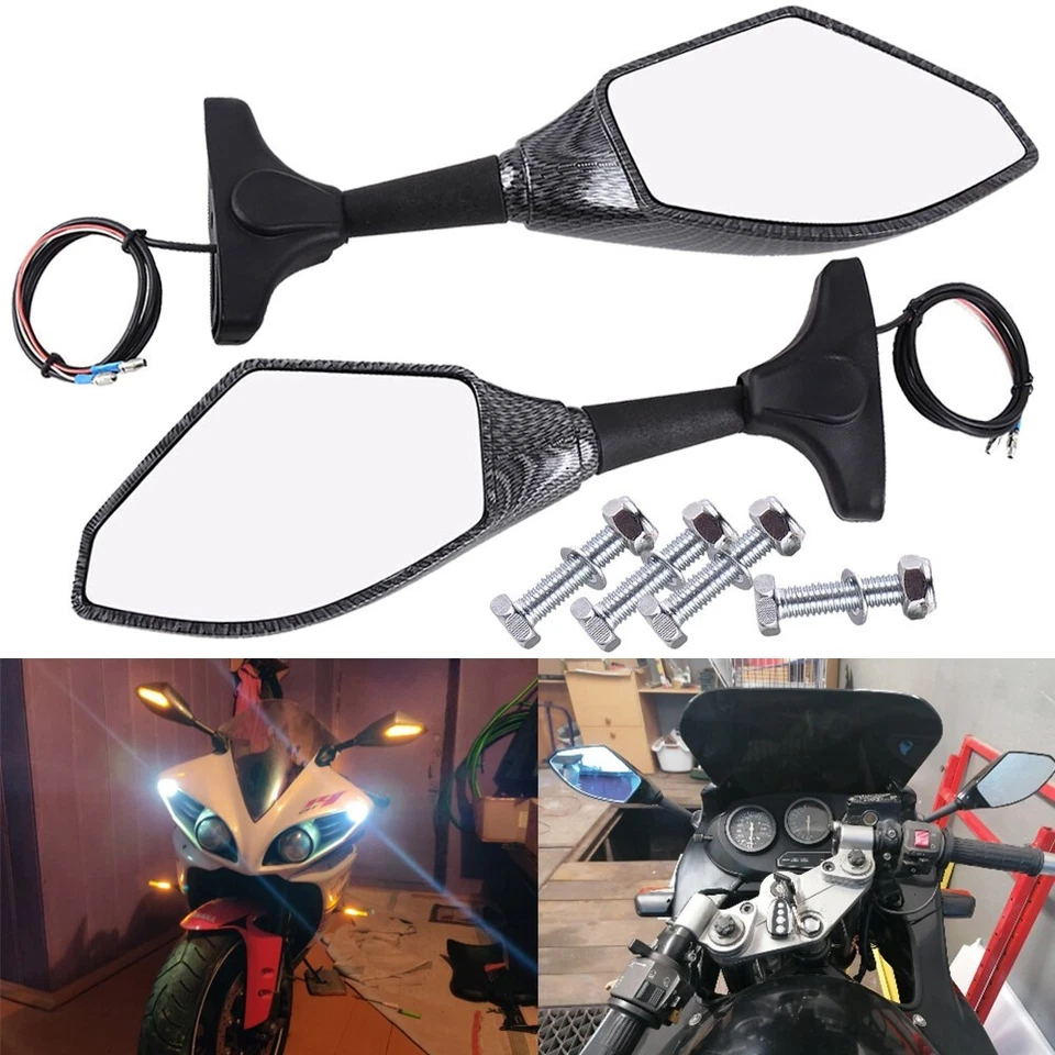 Espejos retrovisores LED de giro para Yamaha YZF R1 R3 R6 R6S 600 FZ R600 1000 Foto 3 de 4