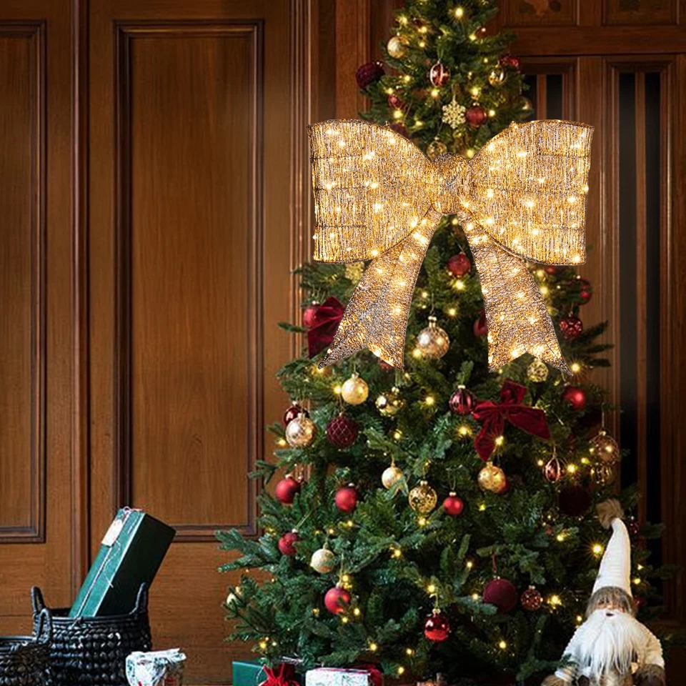 In/Outdoor 28" Pre-lit Giant Bowknot Christmas Holiday Decor with Light for Yard