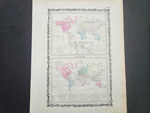 1863 Johnson Atlas Map Animal Kingdom and World Industry 100% Genuine