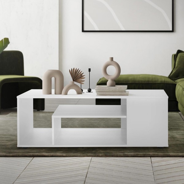 Beistelltisch Couchtisch Weiß Sofatisch Wohnzimmertisch Kaffeetisch 110X50X41 Cm-image