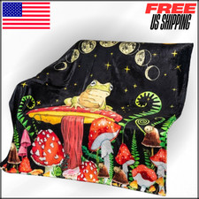 Mystical Frog  Mushroom Throw Blanket Soft Flannel Plush Forest Bed Couch 50x60