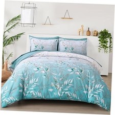 Aqua Comforter Set King Size, 7 Pieces Aqua Botanical Bed in a Bag Comforter