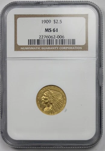 1909 $2.5 NGC MS 61 Indian Head Gold Quarter Eagle Better Date