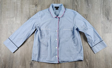 J. Crew Blue Pajama-Style Medium Button-down Top Pink Trim Cotton Collar