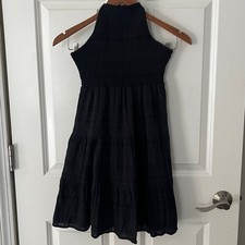 AMERICAN EAGLE Smocked Halter Neck Dress Solid Black Fit & Flare Cotton Small
