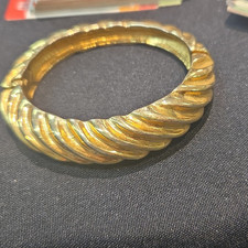 Gold Tone Ribbed Hinged Bangle Bracelet Metal...